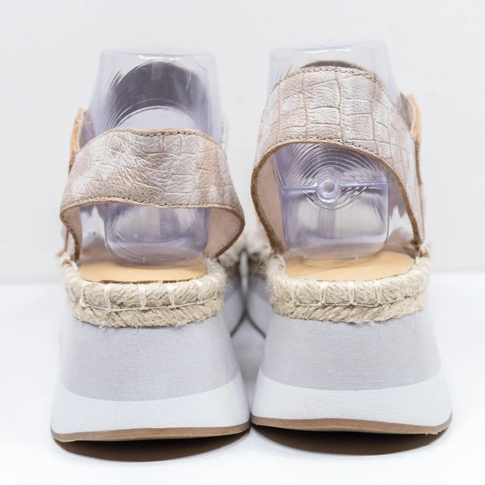DONALD PLINER Sadie Metallic Croc Platform Espadrille Wedge Sandals Beige Sz 9